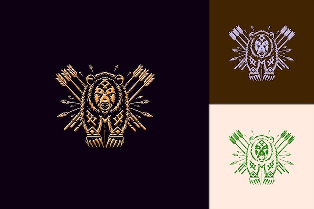 El logotipo del oso nativo americano salvaje con garras y flechas para diseños vectoriales abstractos creativos de D