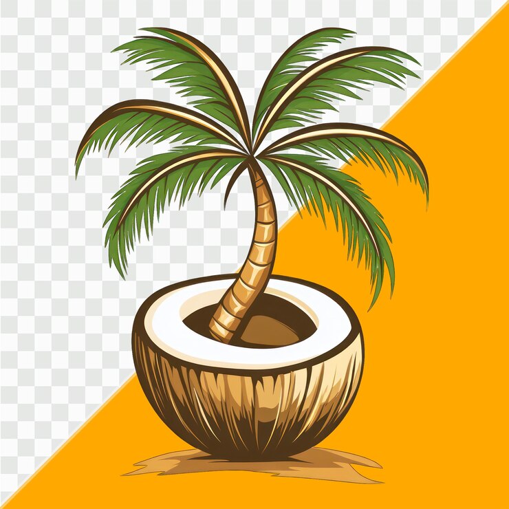 PSD el logotipo de una palmera dentro de un coco sobre un fondo blanco