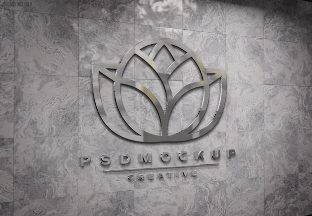 Logotipo en pared subterránea con maqueta de efecto metálico brillante 3D