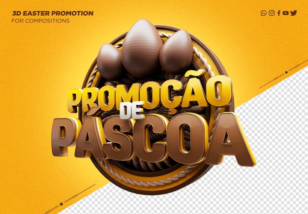 PSD logotipo de pascua en 3d para campañas publicitarias en brasil feliz pascoa en brasil