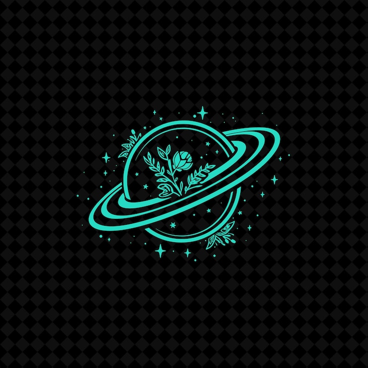 PSD logotipo del planeta ivy cósmico con anillos decorativos y diseños vectoriales de plantas celestiales v creativos