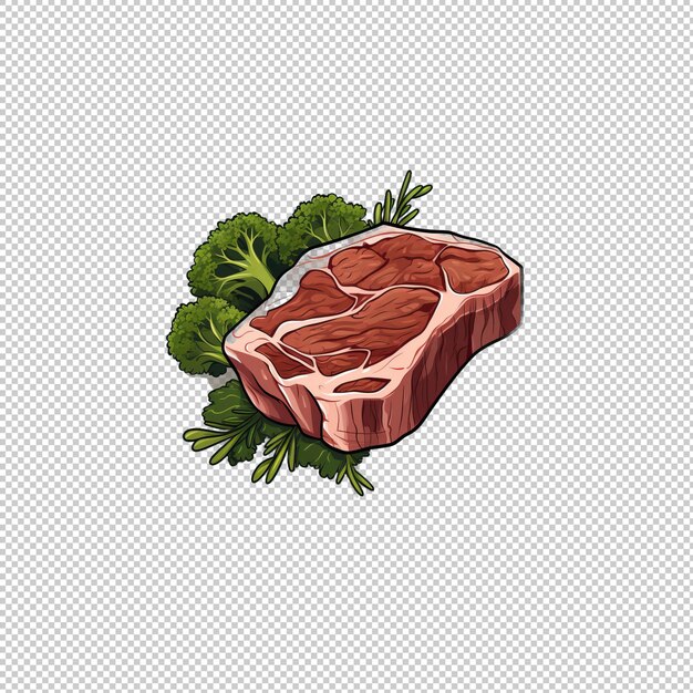 Logotipo plano de carne de res y brócoli en fondo aislado