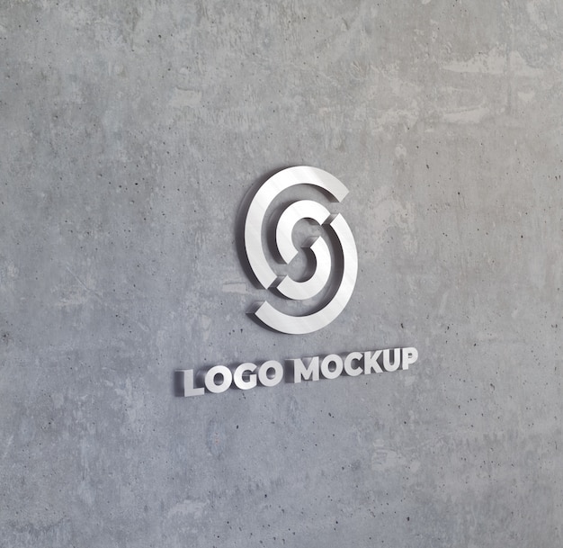 Logotipo de plata 3d en el efecto de pared