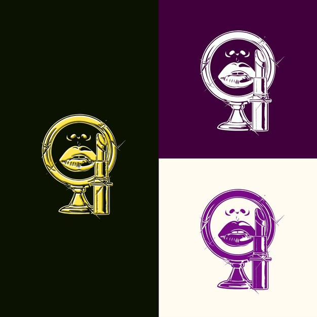 El logotipo del premio de belleza y cosméticos con lápiz labial y diseños vectoriales creativos y únicos de Mir