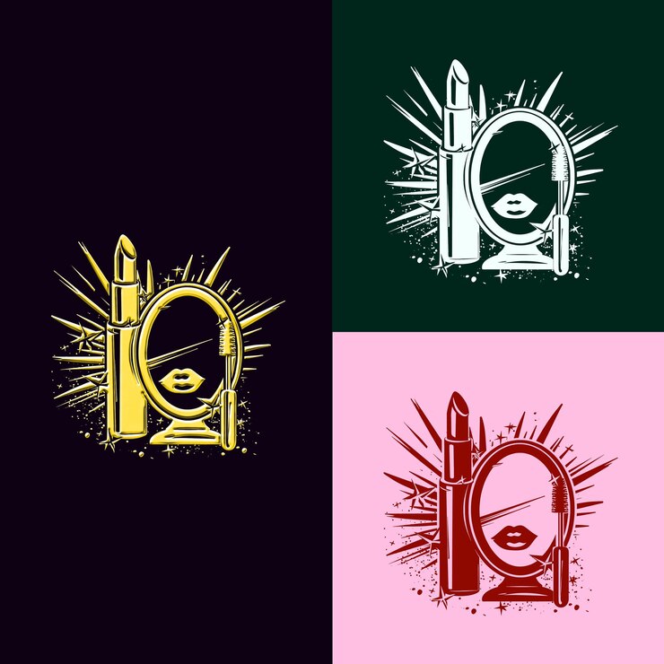 PSD el logotipo del premio de belleza y cosméticos con lápiz labial y diseños vectoriales creativos y únicos de mir