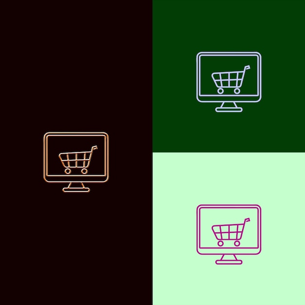Logotipo del Premio de Comercio Electrónico con un carrito de compras y una computadora en diseños vectoriales creativos y únicos