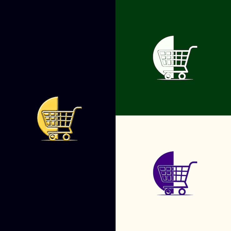 PSD logotipo del premio de comercio electrónico con un carrito de compras y una computadora en diseños vectoriales creativos y únicos