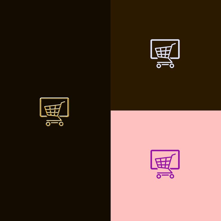 PSD logotipo del premio de comercio electrónico con un carrito de compras y una computadora en diseños vectoriales creativos y únicos