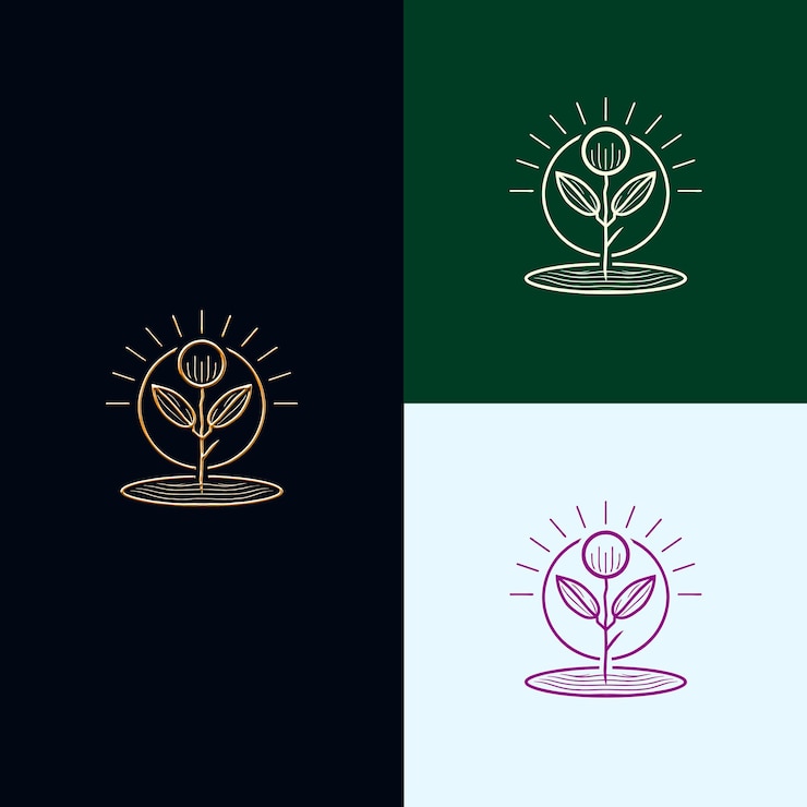 PSD logotipo del premio de crecimiento sobresaliente con una planta en crecimiento y un sol diseños vectoriales creativos y únicos