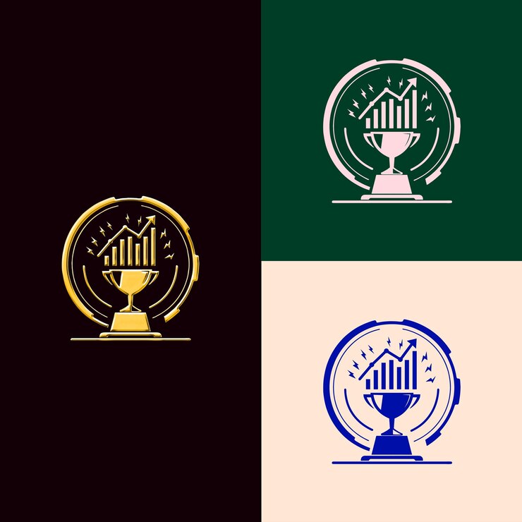 PSD logotipo del premio de crecimiento de ventas con un gráfico ascendente y un trofeo uti diseños vectoriales creativos y únicos