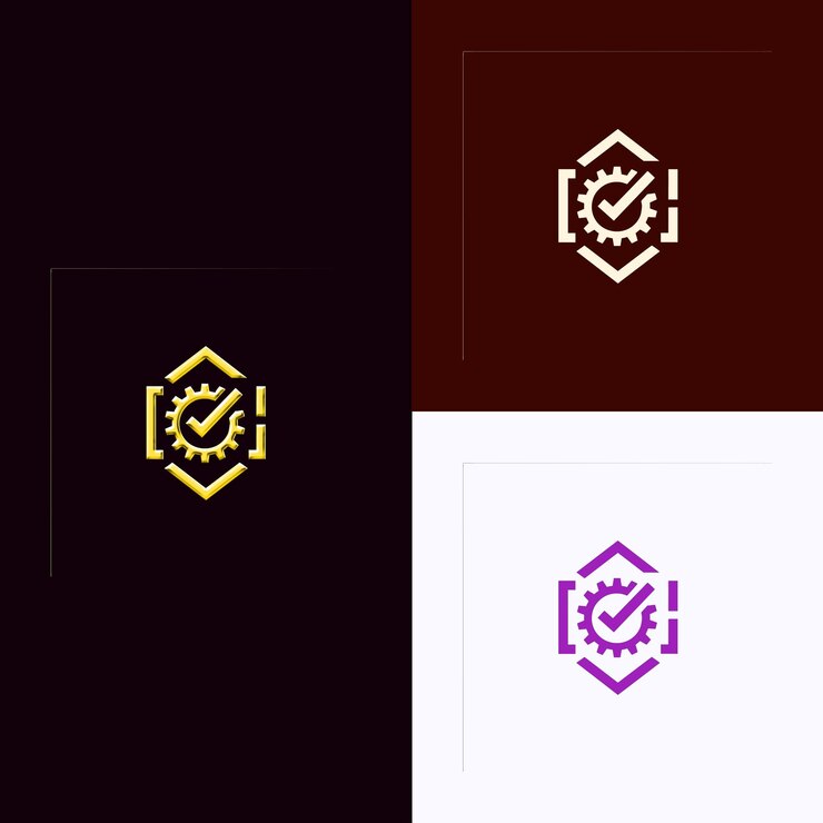 PSD logotipo del premio de gestión de calidad con una marca de comprobación y un engranaje con diseños vectoriales creativos y únicos