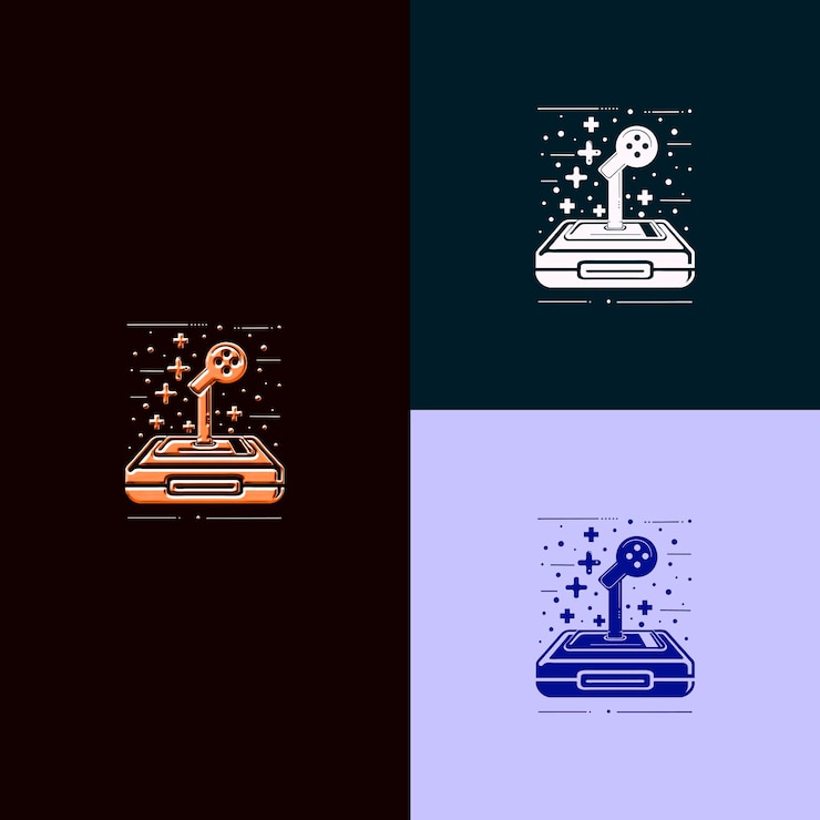 PSD logotipo del premio de juego de arcade con un joystick y un pixel art para d diseños vectoriales creativos y únicos