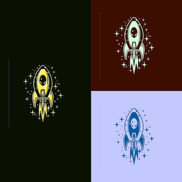 PSD logotipo del premio de juego de ciencia ficción con una nave espacial y un ali diseños vectoriales creativos y únicos
