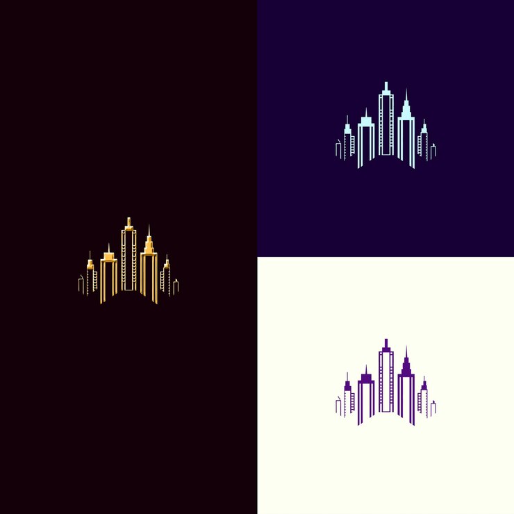 PSD logotipo del premio del juego de construcción de la ciudad con un horizonte y un plan diseños vectoriales creativos y únicos