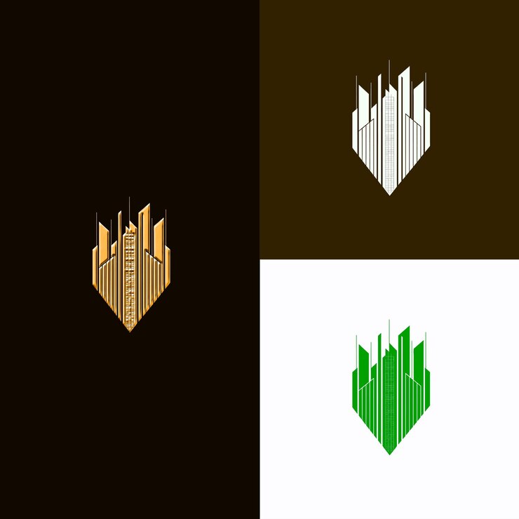 PSD logotipo del premio del juego de construcción de la ciudad con un horizonte y un plan diseños vectoriales creativos y únicos