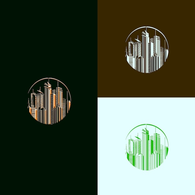 Logotipo del Premio del Juego de Construcción de la Ciudad con un horizonte y un plan Diseños vectoriales creativos y únicos