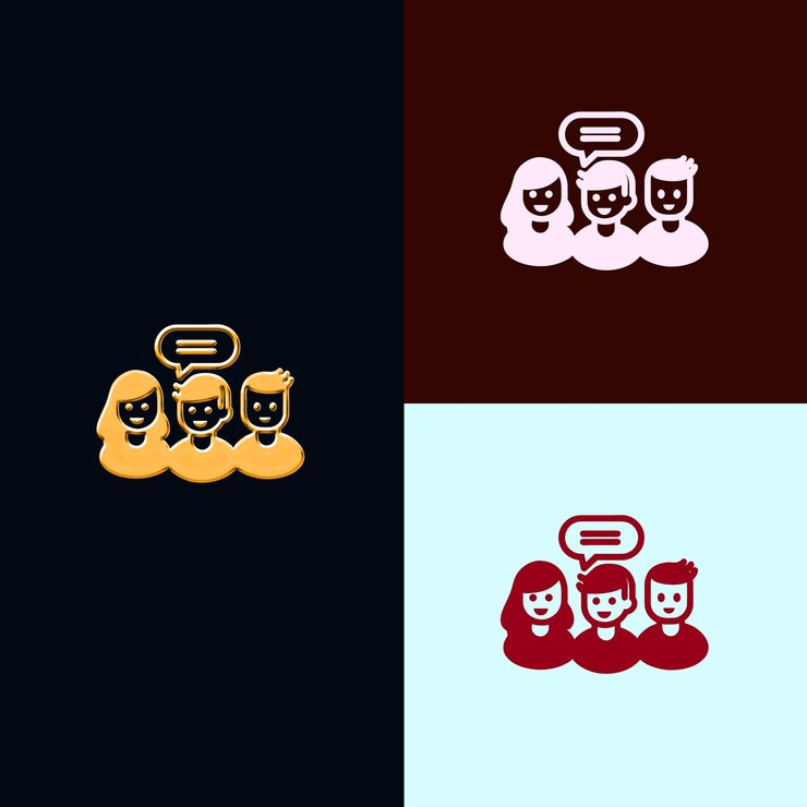 PSD logotipo del premio del juego social con un grupo de amigos y un chat bu diseños vectoriales creativos y únicos