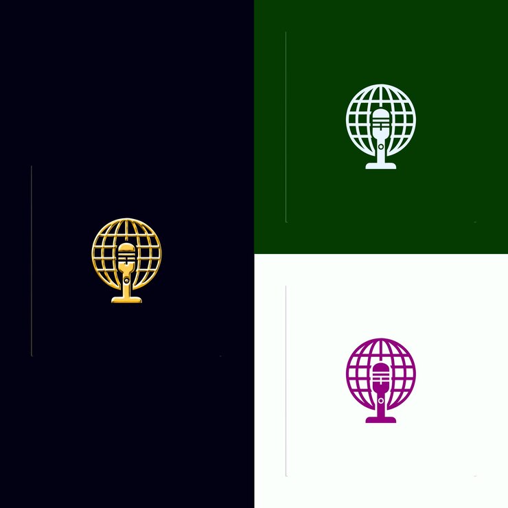 PSD logotipo del premio de relaciones públicas con un micrófono y un globo fe diseños vectoriales creativos y únicos