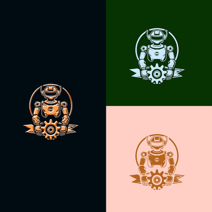 PSD logotipo del premio de robótica y automatización con diseños vectoriales creativos y únicos de robot y gea