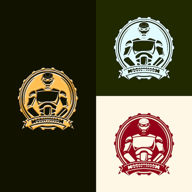 PSD logotipo del premio de robótica y automatización con diseños vectoriales creativos y únicos de robot y gea