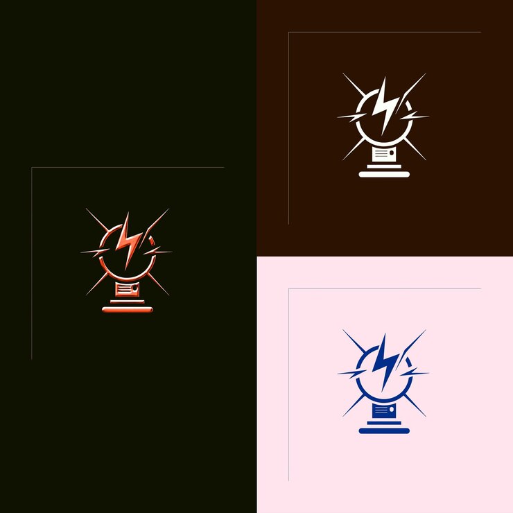 PSD logotipo del premio de transformación digital con una computadora y un diseño vectorial creativo y único