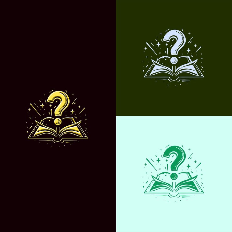 PSD logotipo del premio trivia game con un signo de interrogación y un libro para d diseños vectoriales creativos y únicos