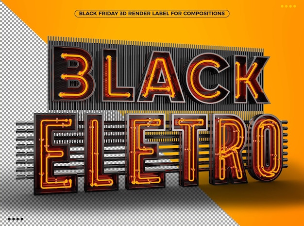 Logotipo preto eletro 3d com neon laranja para composições