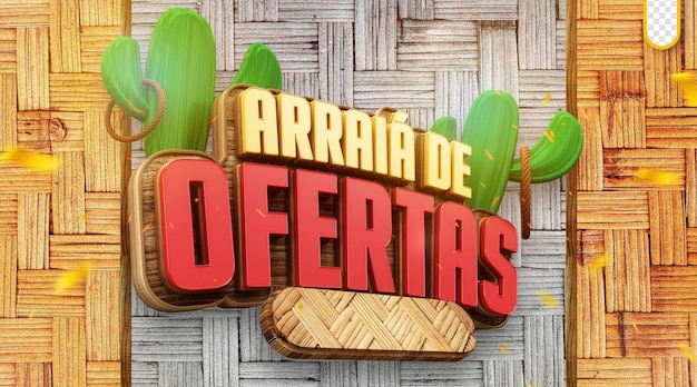 Logotipo promocional 3D Arraia de Ofertas So Joo Economy festa junina no Brasil