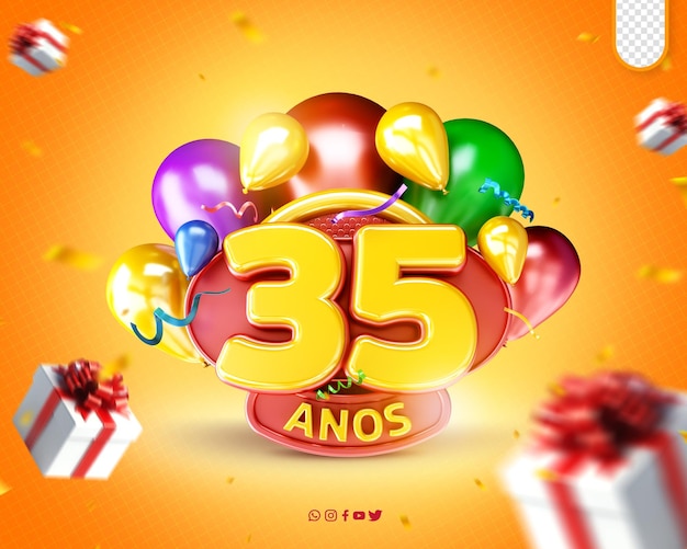 PSD logotipo promocional celebración del 35 aniversario inauguración del 35 cumpleaños