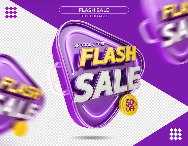 Logotipo promocional en representación 3d aislada Venta Flash 3D