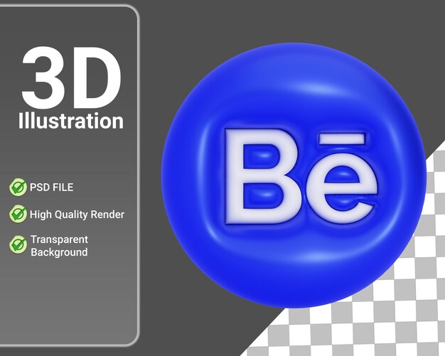 Logotipo de PSD Behance en un círculo 3d realista aislado