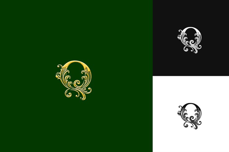 PSD logotipo q con letras de la prosperidad real escritura diseño de estilo de logotipo ilustración diseños vectoriales de logotipo