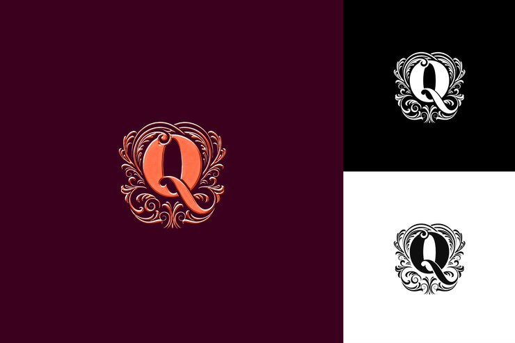 PSD logotipo q con letras de la prosperidad real escritura diseño de estilo de logotipo ilustración diseños vectoriales de logotipo