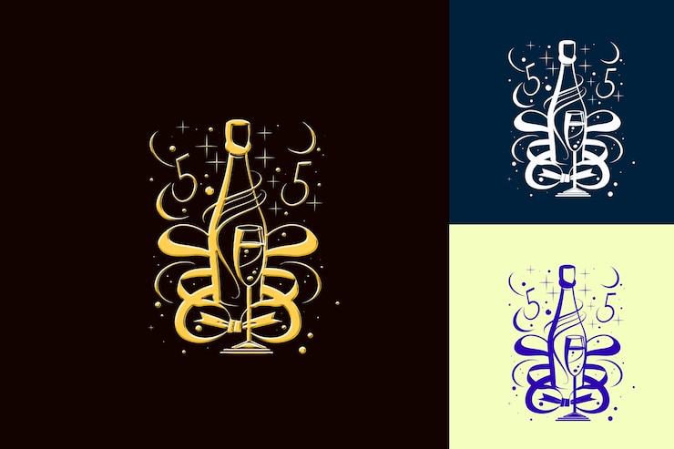 PSD logotipo del quinto aniversario con un diseño vectorial lúdico pero sofisticado colecciones de diseño abstracto