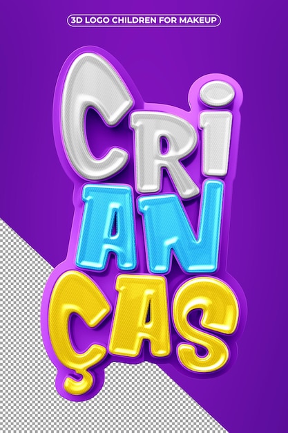 Logotipo realista de crianças 3d isolado em fundo violeta
