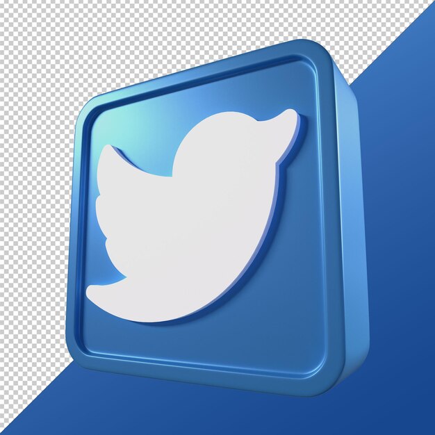 Logotipo de redes sociales en forma cuadrada 3d transparente de twitter