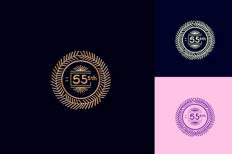 PSD logotipo refinado con texto logotipo del 55o emblema con un marco circular vector colecciones de diseño abstracto