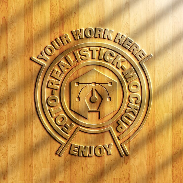 Logotipo en relieve realista en maqueta de madera lisa
