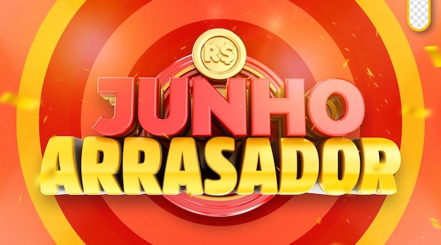 PSD logotipo render 3d promociones de junio descuento de junio supermercado de brasil sello minorista