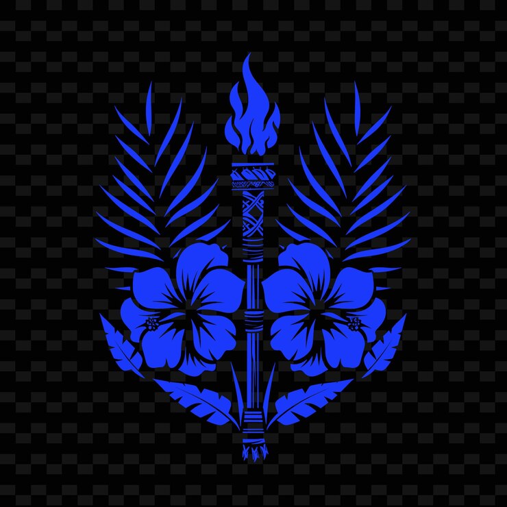 PSD logotipo retro de hibisco con tiki decorativo t diseño vectorial creativo de la colección de la naturaleza