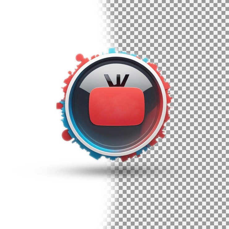 un logotipo rojo y azul con un círculo rojo y azul y un fondo blanco y negro