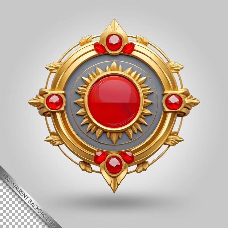 PSD un logotipo rojo y dorado con un diamante rojo en él