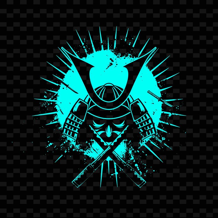 PSD el logotipo de samurai shogun mon con katanas y soles nascentes para diseños vectoriales tribales creativos de dec