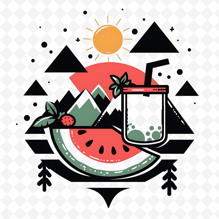 PSD logotipo de sandía de colores con triángulos decorativos un diseño vectorial creativo y minimalista