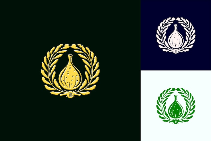 PSD logotipo del sello de higos suculentos con corona de laurel y números romanos diseños vectoriales creativos y minimalistas