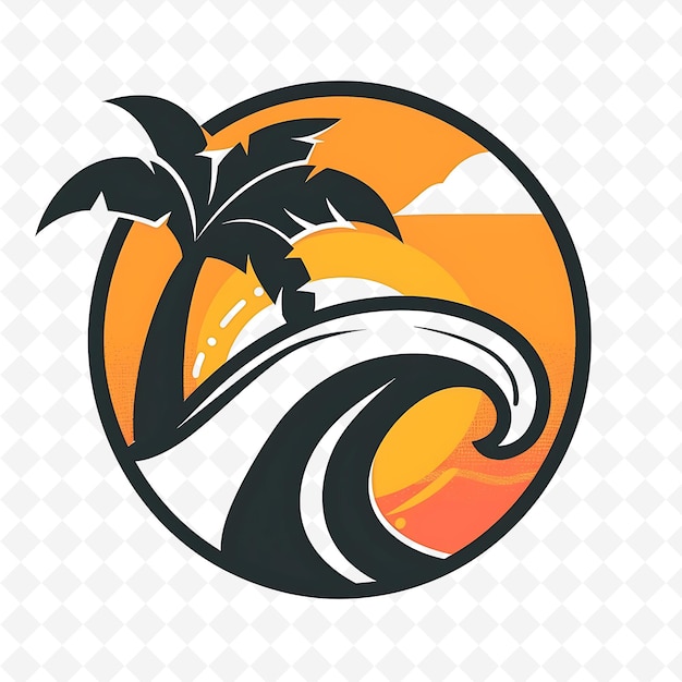 Logotipo del símbolo del mango dulce con olas decorativas y una puesta de sol I Diseños vectoriales creativos y minimalistas