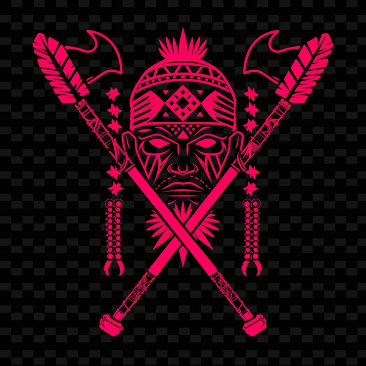 PSD el logotipo de la sociedad de guerreros tribales fieres con tomahawks y cuentas diseños vectoriales tribales creativos