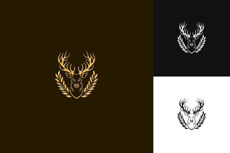 PSD logotipo de stag heráldico con cuernos y hojas para decoraciones w colecciones de diseño vectorial abstracto