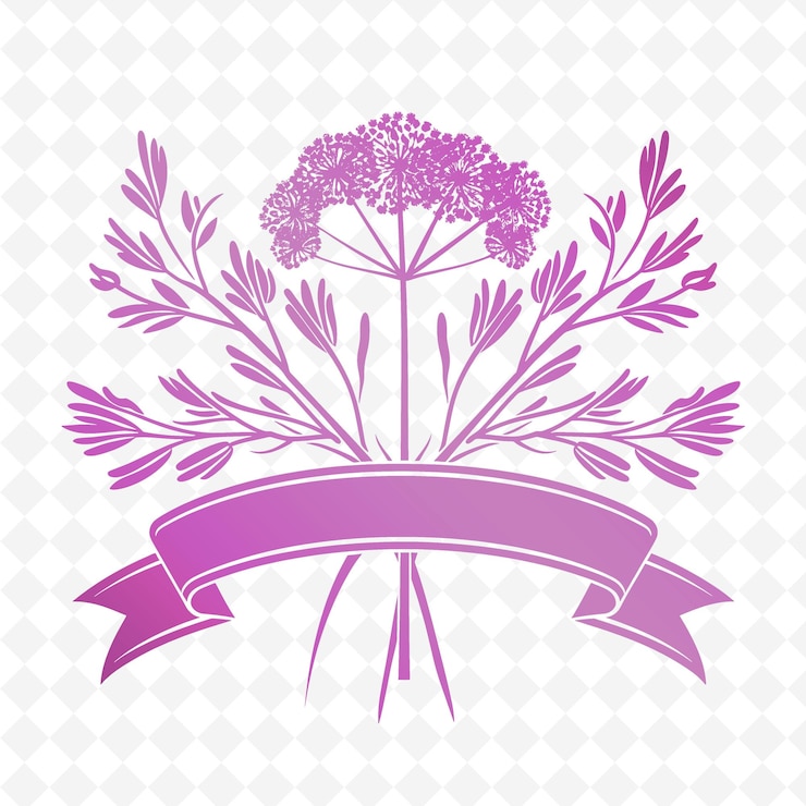 PSD logotipo del tallo de eneldo con bandera decorativa y colecciones de diseño vectorial de hierbas de naturaleza botánica