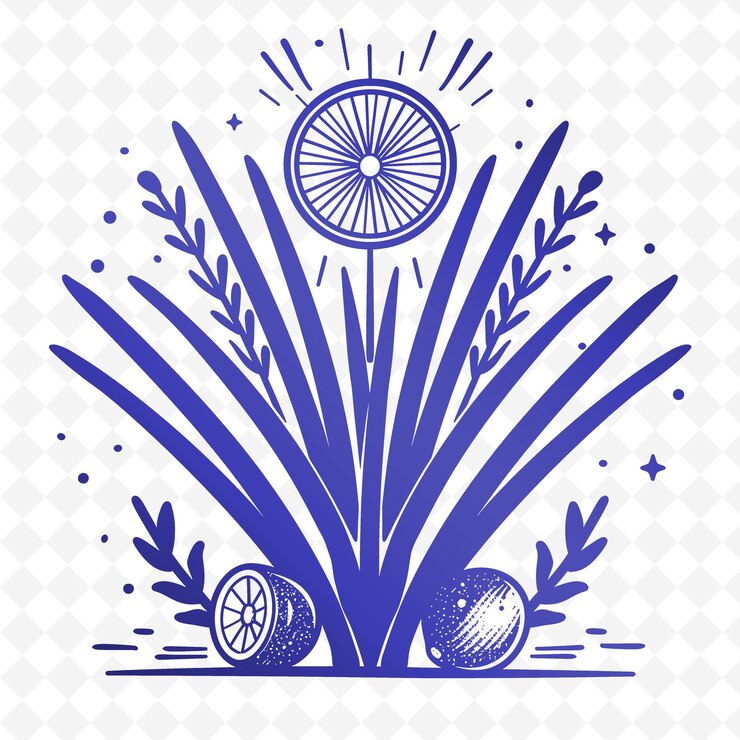 PSD logotipo del tallo de hierba de limón con explosión de sol decorativa y colecciones de diseño vectorial de hierbas naturales ci